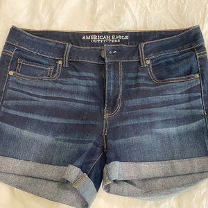 Super Stretch American Eagle Medium Rise Dark Wash Shorts Size 14